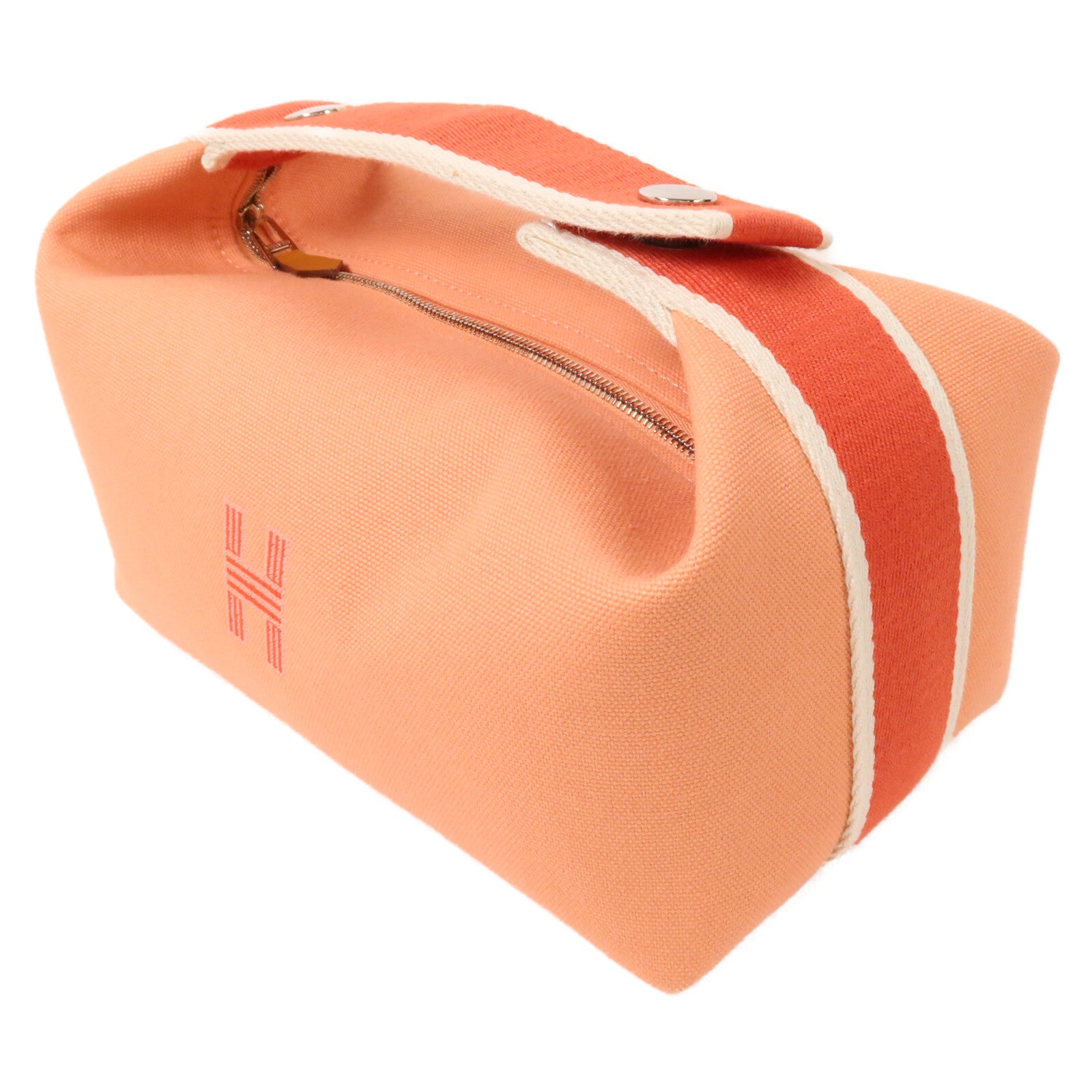 HERMES 帆布Bride a Brac PM手挽袋Goyave/White