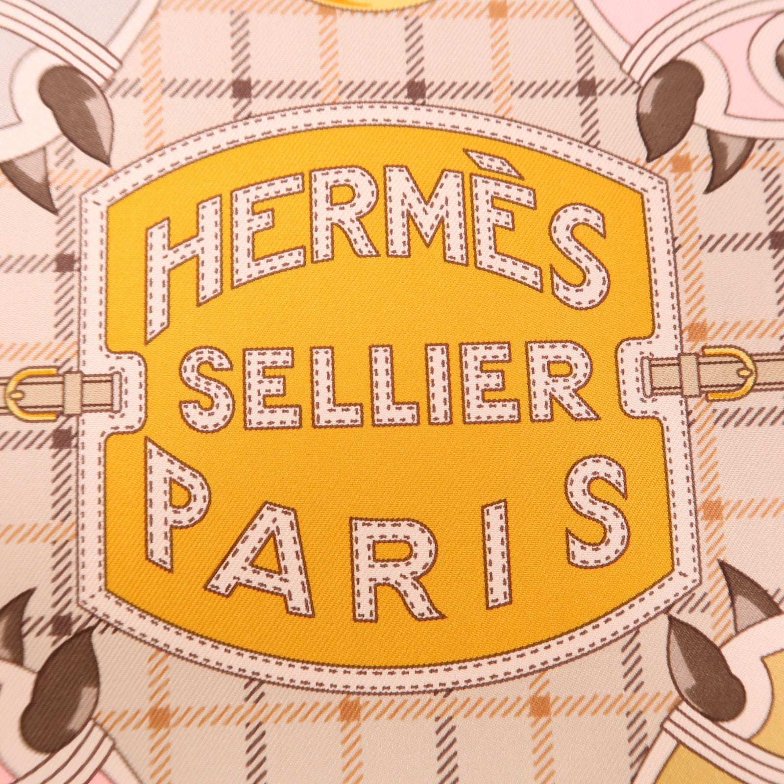 HERMES 絲質/皮革Silky City 33肩背袋Beige/Gold