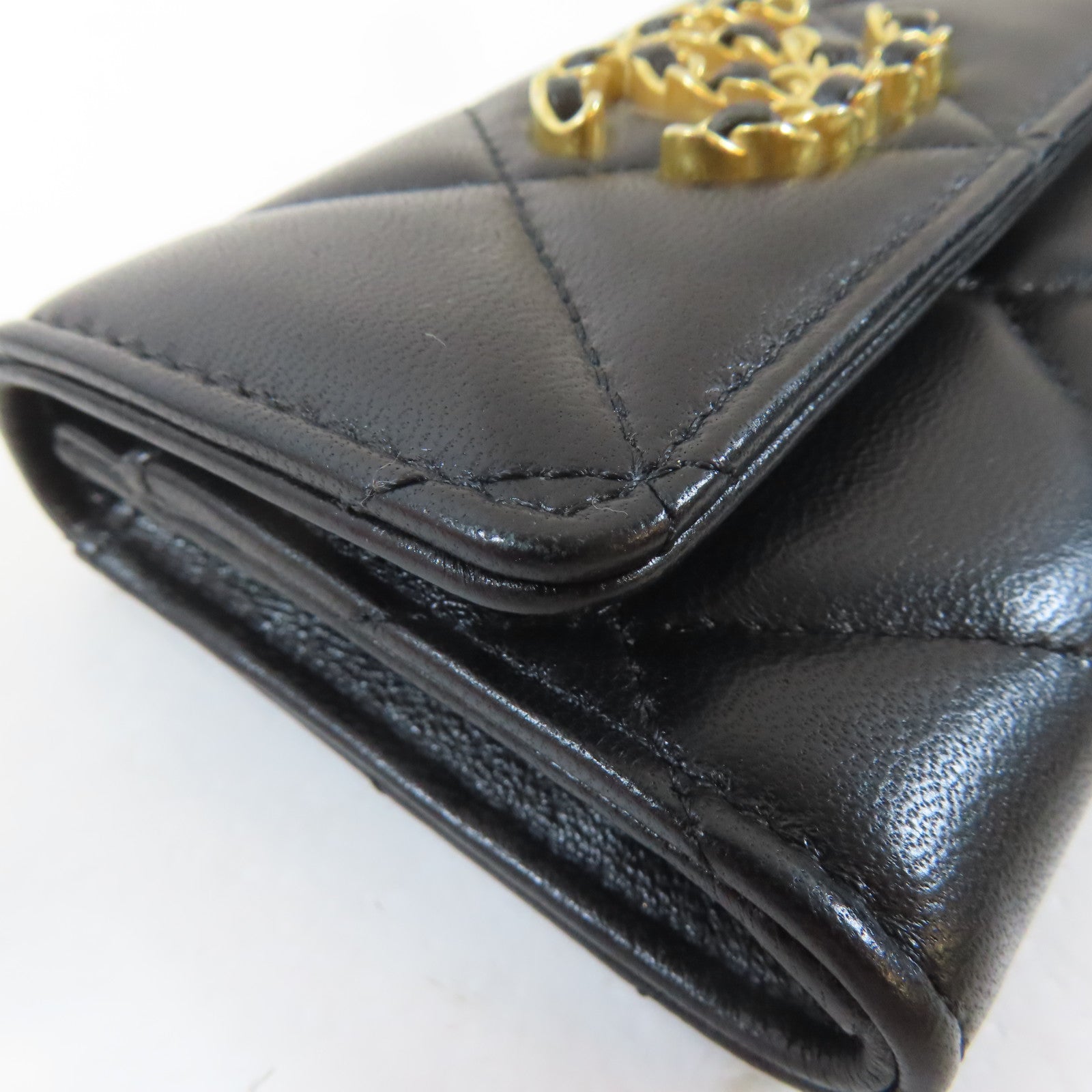 CHANEL 菱格羊皮皮革Card Case金扣卡片套黑色