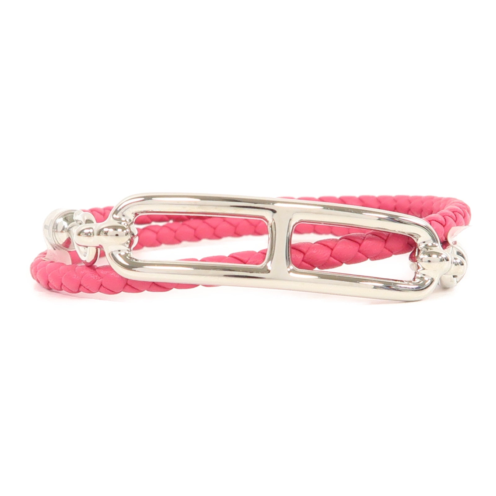 HERMES Swift皮革Roulis Double Tour Bracelet銀扣手鏈墨西哥玫瑰色