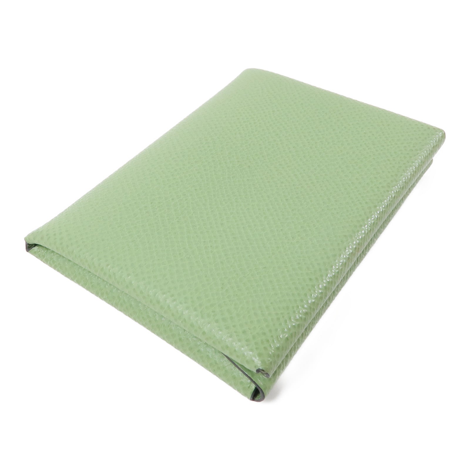 HERMES Epsom皮革Calvi Duoi銀扣卡片套Vert Criquet/綠色