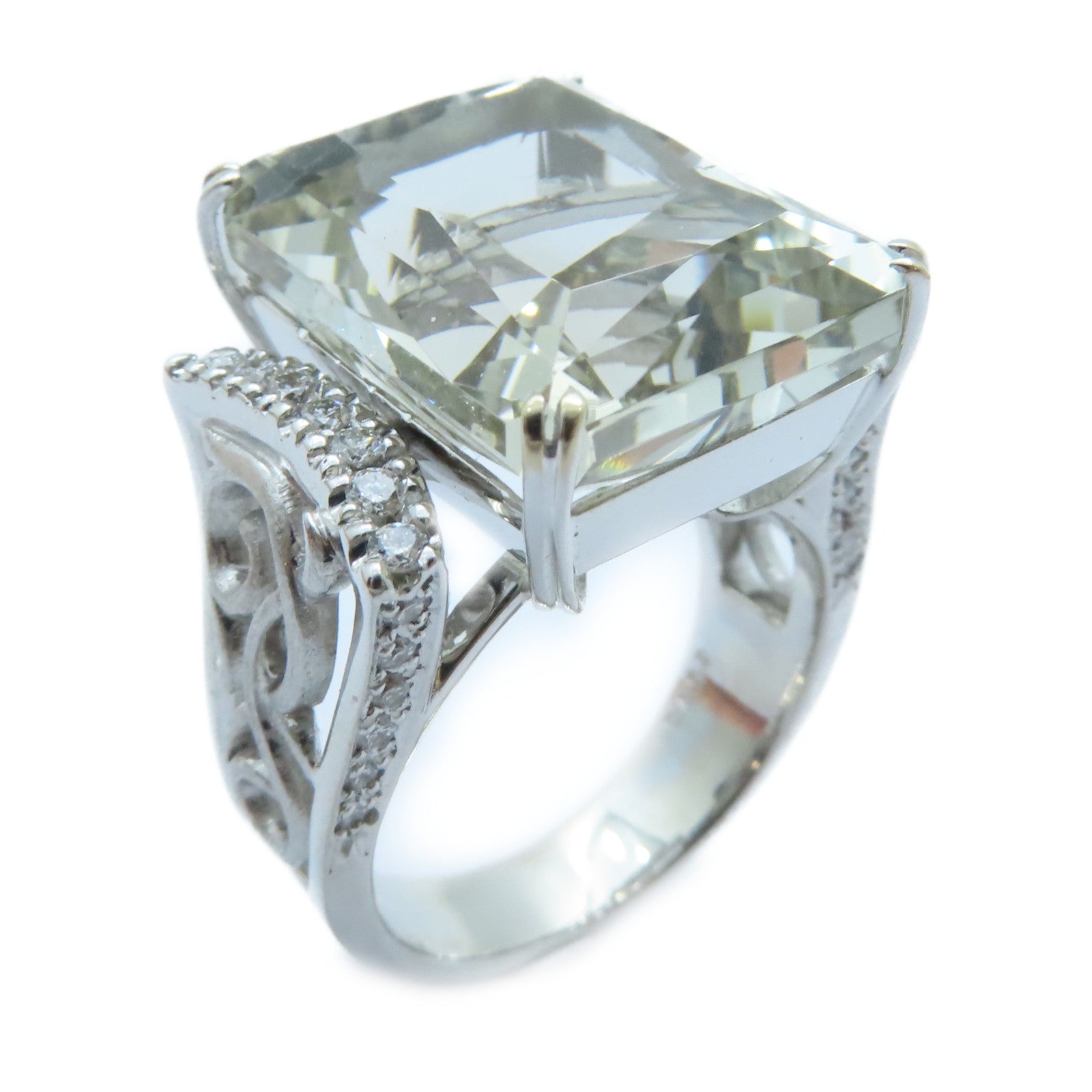 JEWELRY 18K白金Topaz Diamond Ring 24.39ct黃玉/0.46ct鑽石戒指US#7.5