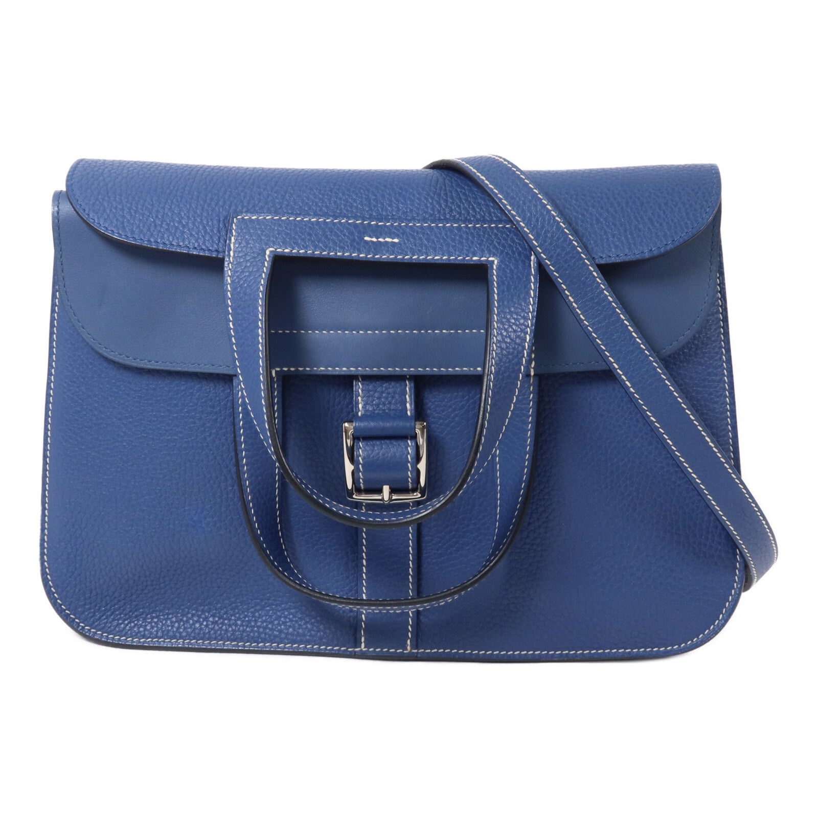 HERMES Clemence皮革Halzan 31手挽肩背兩用袋Bleu Brighton