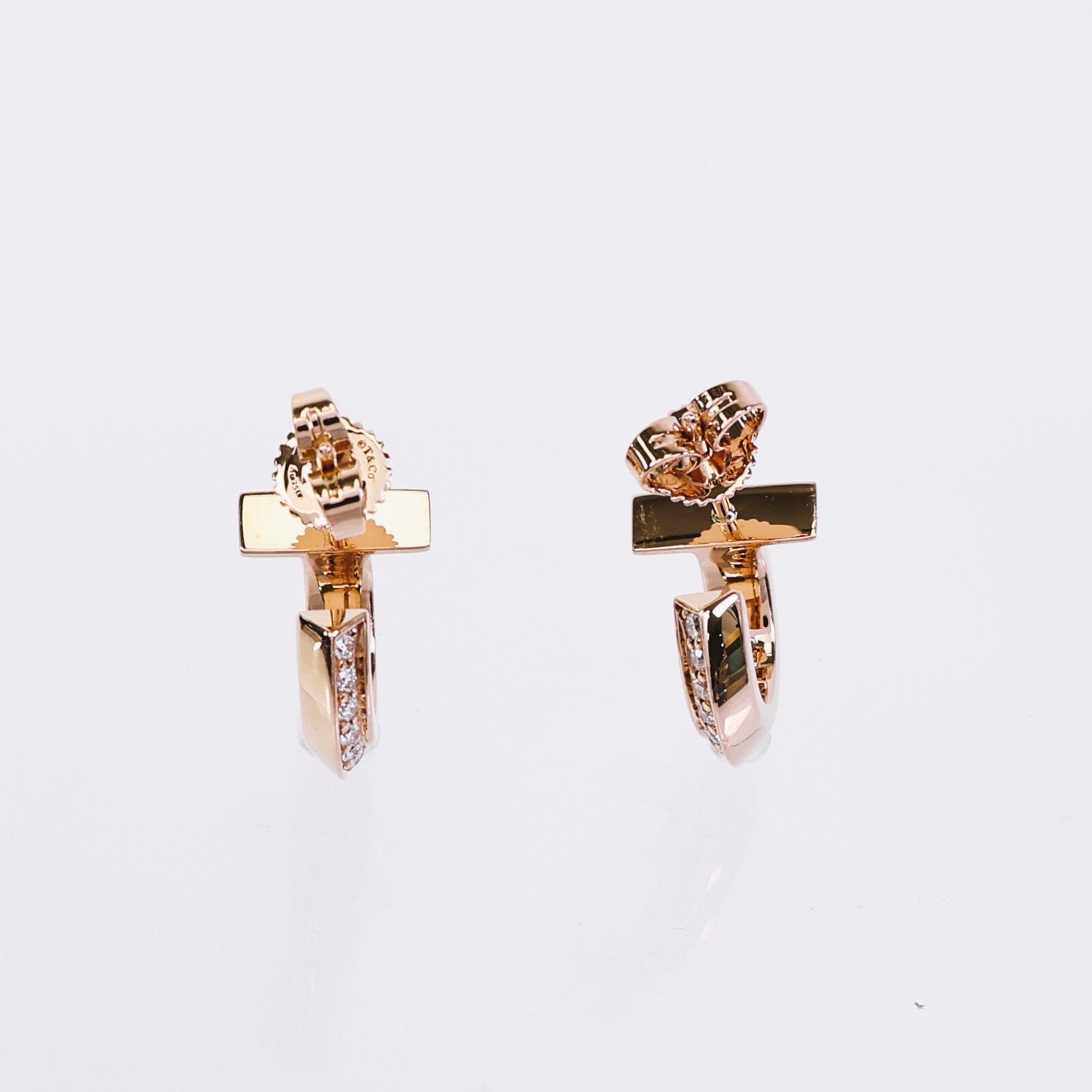 TIFFANY＆CO 18K玫瑰金T1 Earrings鑽石耳環