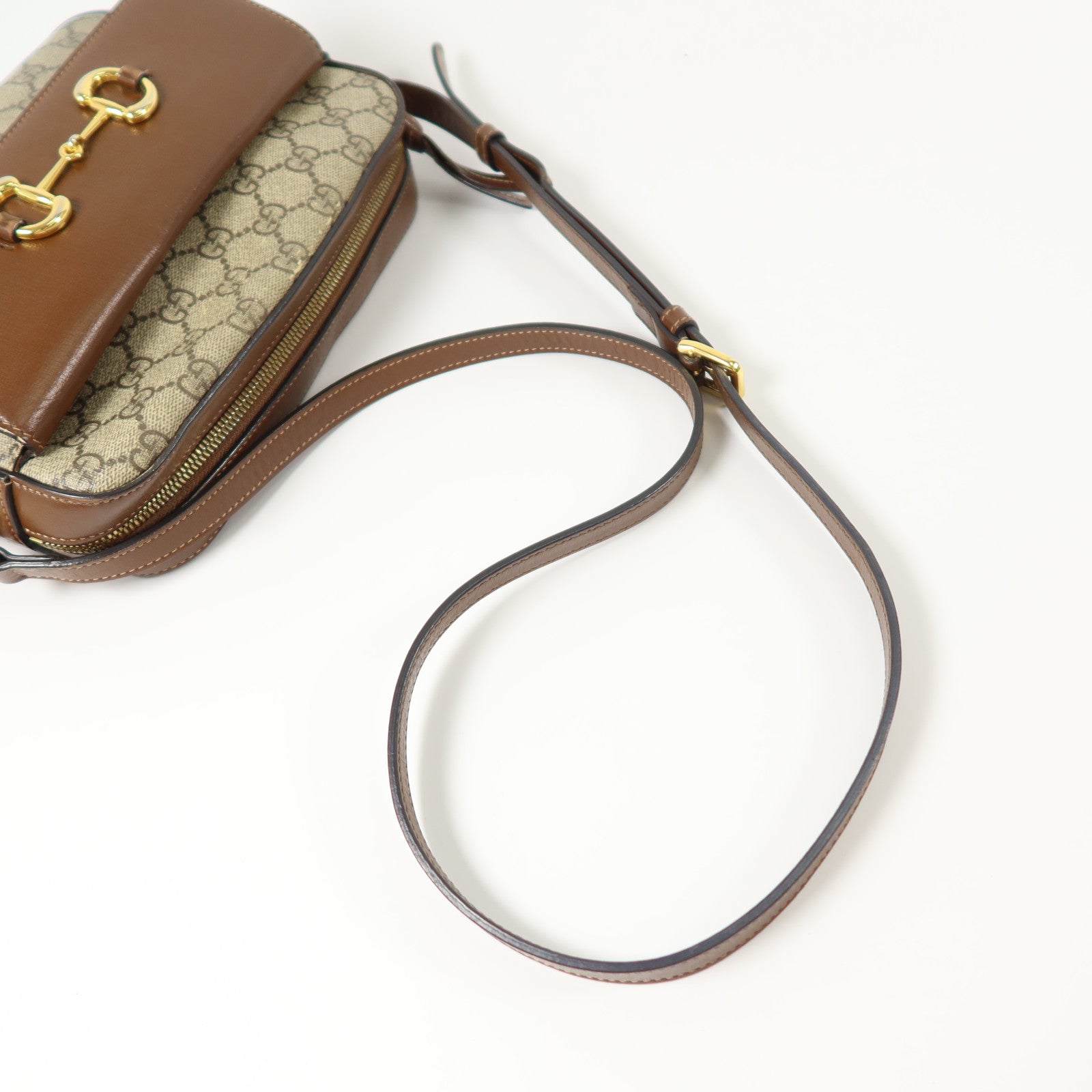 GUCCI 塗層帆布Horsebit 1955金扣肩背袋