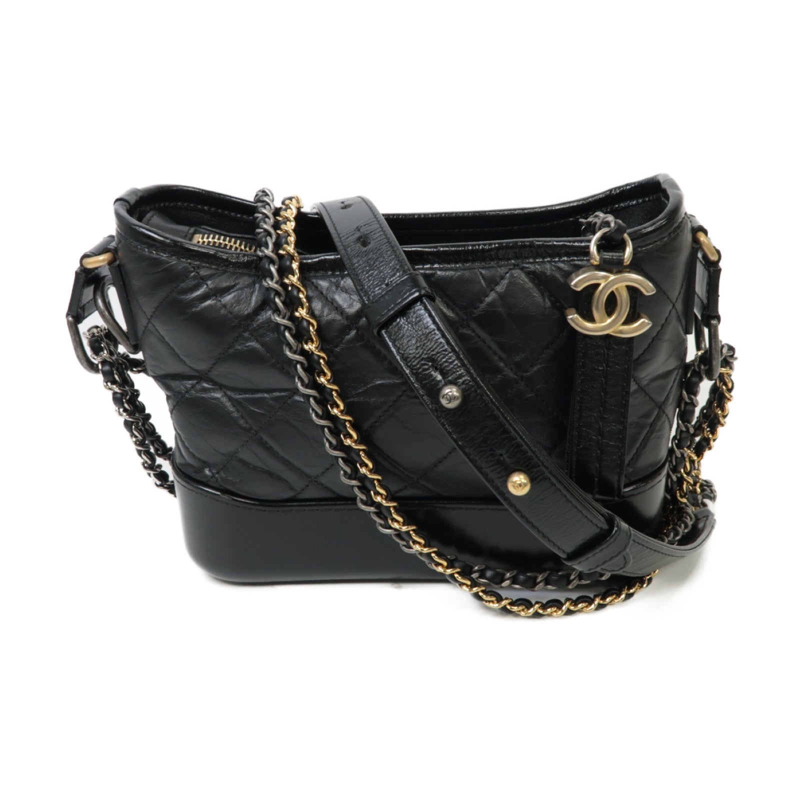 CHANEL 【激減優惠】菱格Aged Calf皮革Gabrielle Small金/銀扣鏈帶肩背袋黒色