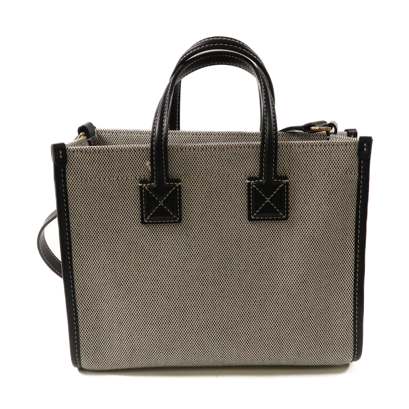 BURBERRY 帆布/皮革Mini Freya金扣手挽肩背兩用袋黑色/灰色
