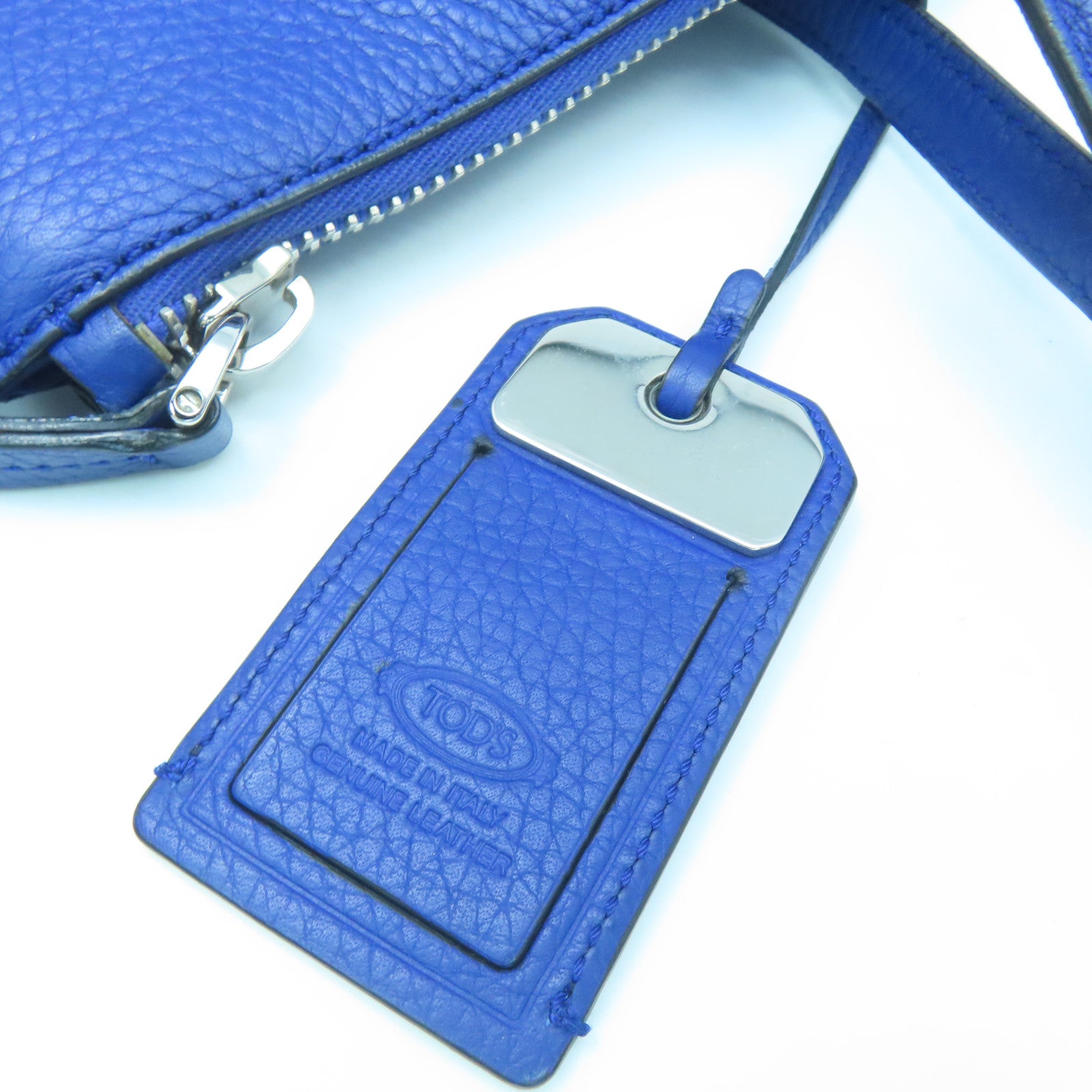 TOD'S cowhide leather Shoulder Bag silver buckle shoulder bag blue