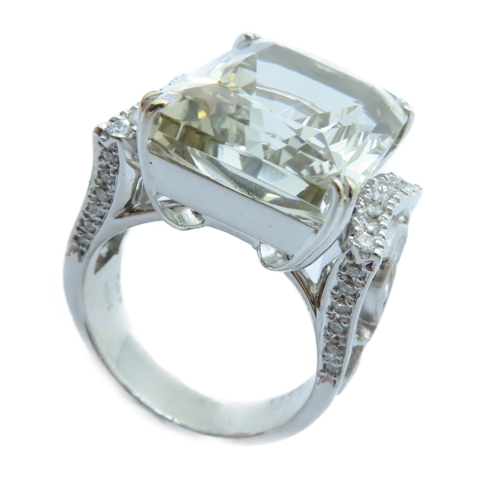 JEWELRY 18K白金Topaz Diamond Ring 24.39ct黃玉/0.46ct鑽石戒指US#7.5