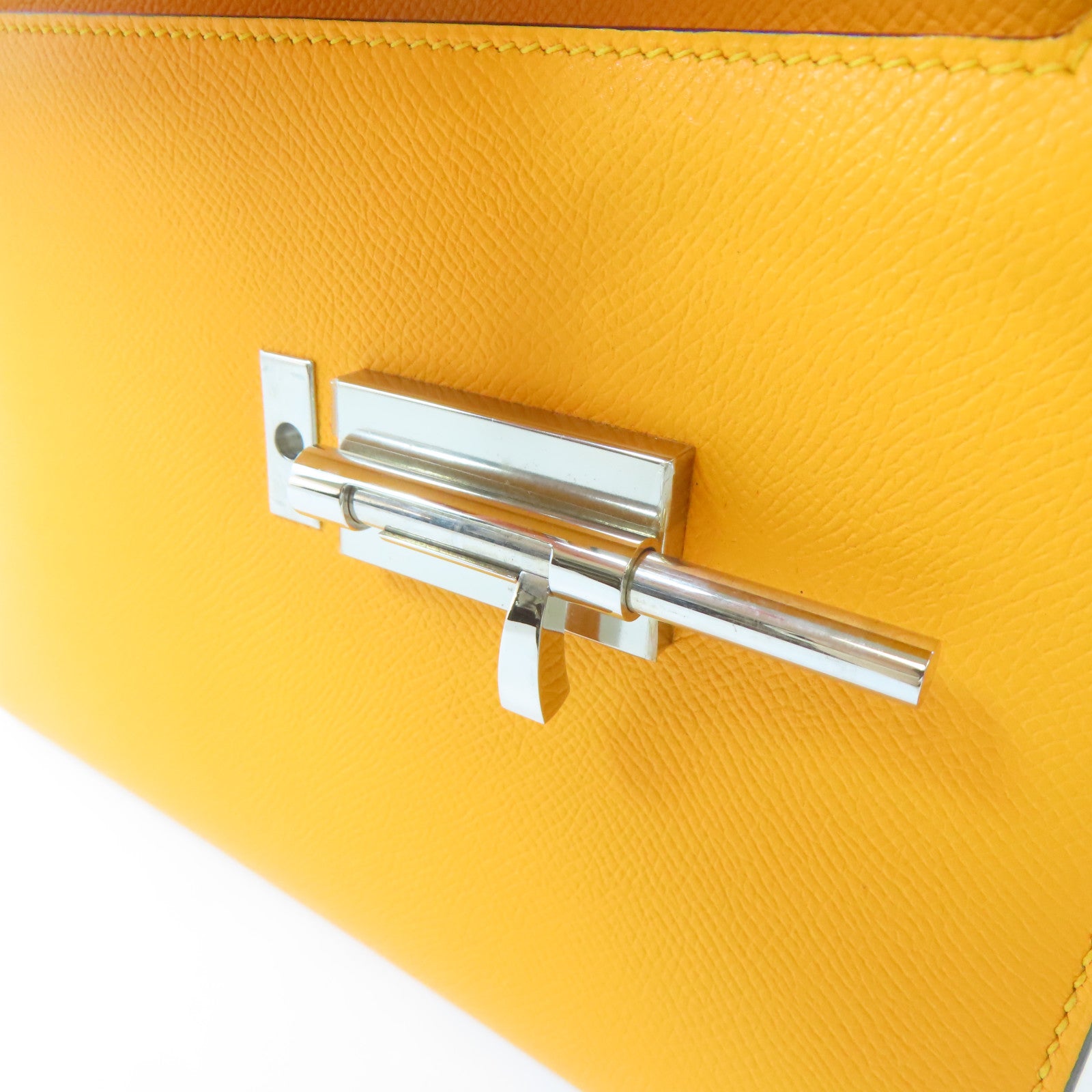 HERMES Epsom皮革Verrou 23銀扣肩背袋Jaune D'or/橙色