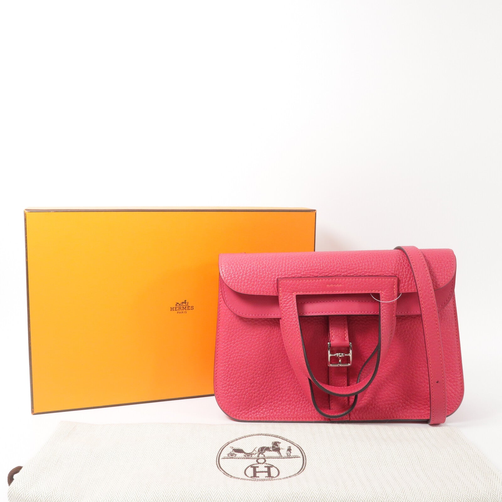 HERMES Clemence皮革Halzan 25手挽肩背兩用袋Rose Extren
