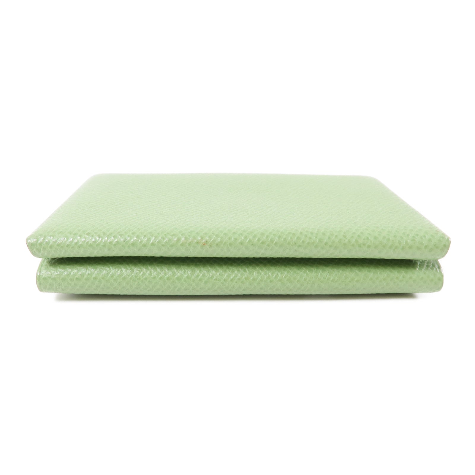 HERMES Epsom皮革Calvi Duoi銀扣卡片套Vert Criquet/綠色