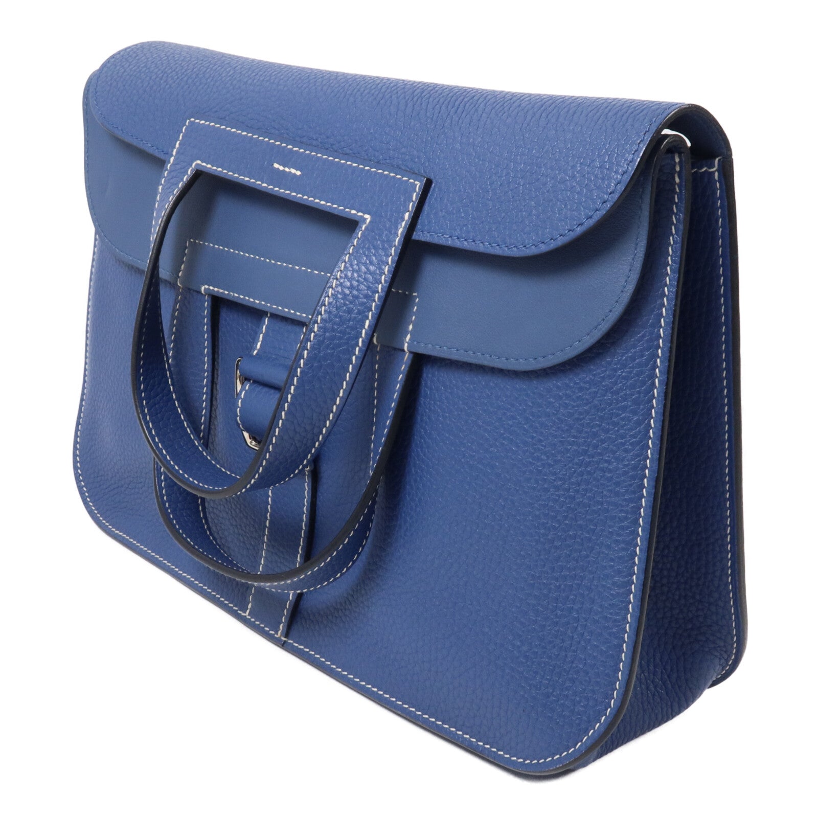 HERMES Clemence皮革Halzan 31手挽肩背兩用袋Bleu Brighton