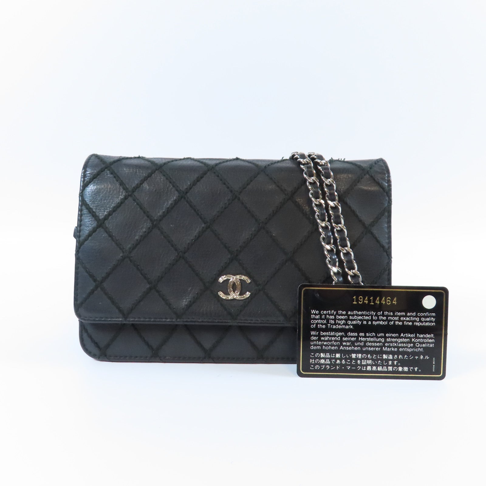CHANEL 【激減優惠】菱格羊皮皮革WOC Chain Shoulder Bag銀扣鏈帶肩背袋黑色