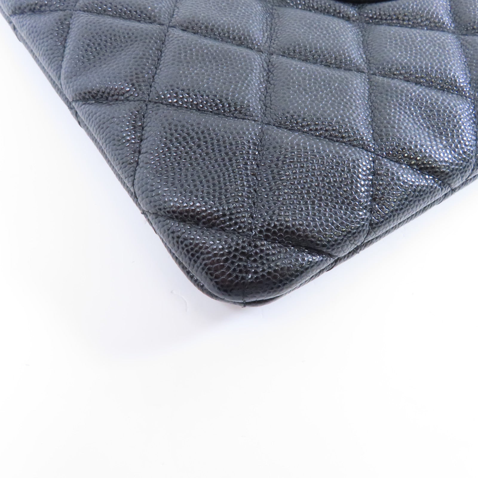 CHANEL 菱格Caviar皮革Classic Large Zipper Pouch金扣手拿包黑色