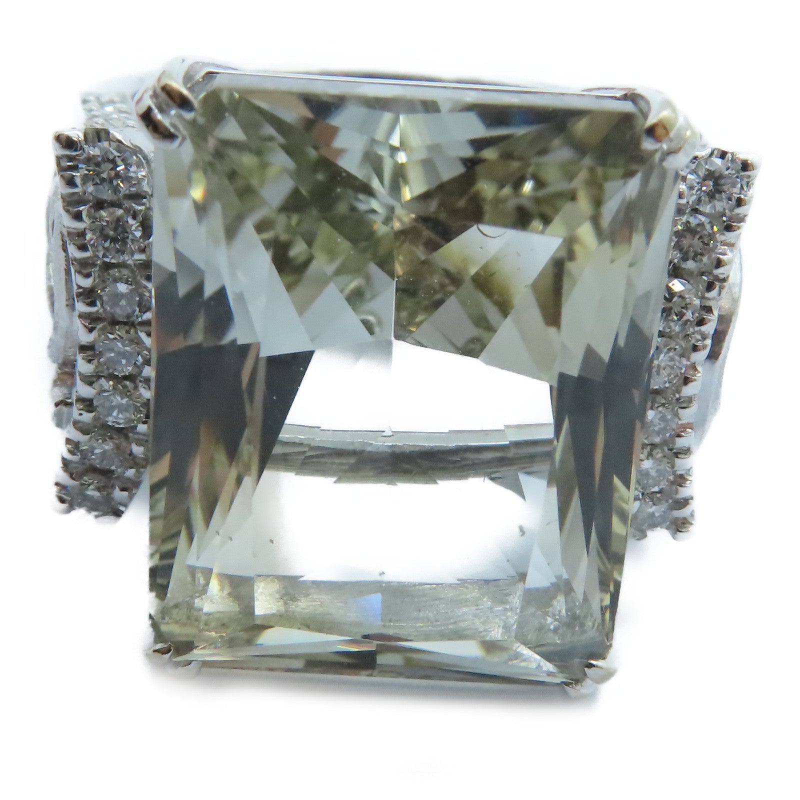 JEWELRY 18K白金Topaz Diamond Ring 24.39ct黃玉/0.46ct鑽石戒指US#7.5