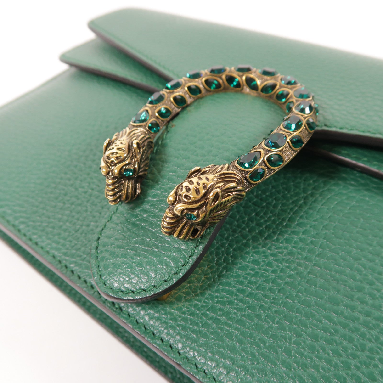 GUCCI GG GHW Diouysys Chain Shoulder Bag Calfskin Leather 400249 Green