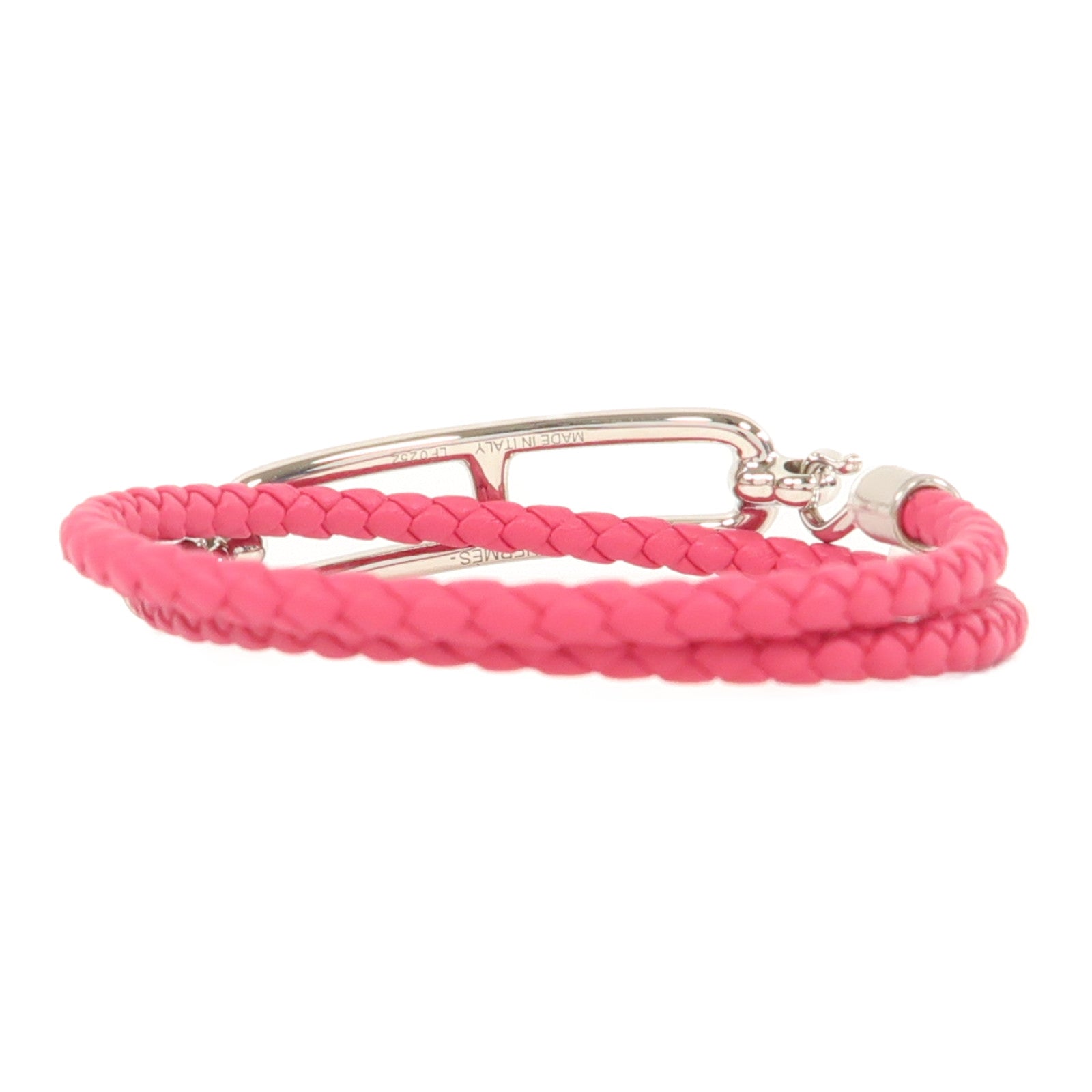 HERMES Swift皮革Roulis Double Tour Bracelet銀扣手鏈墨西哥玫瑰色