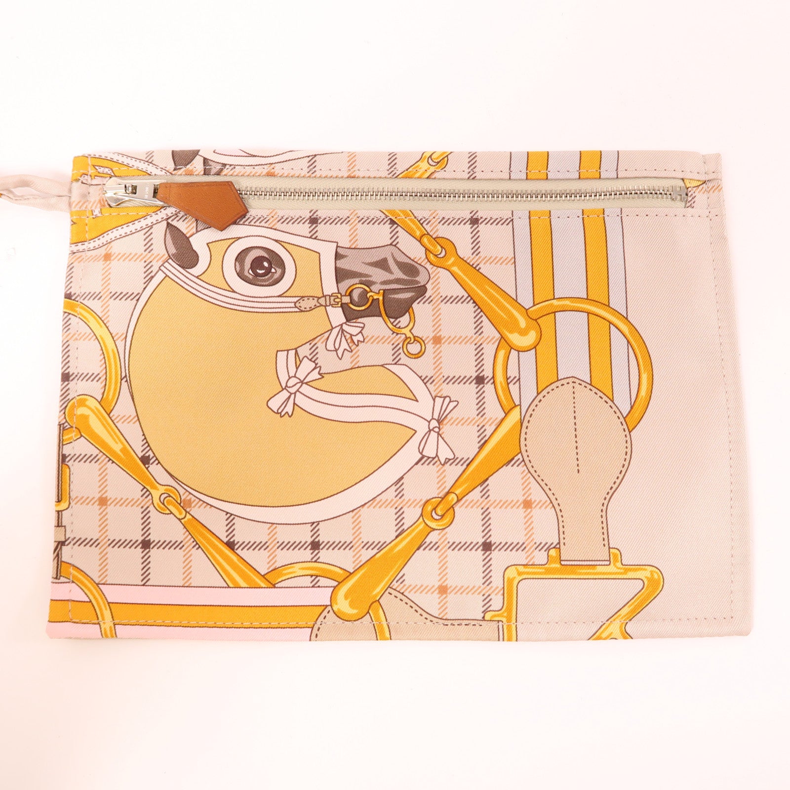 HERMES 絲質/皮革Silky City 33肩背袋Beige/Gold