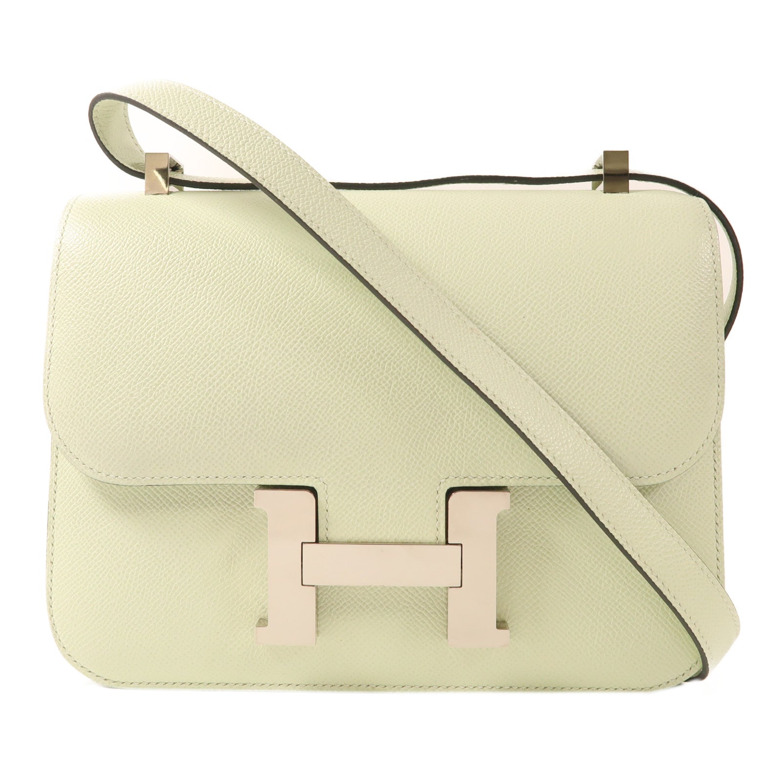 HERMES Epsom皮革Constance 24銀扣肩背袋Vert Fizz淺綠色