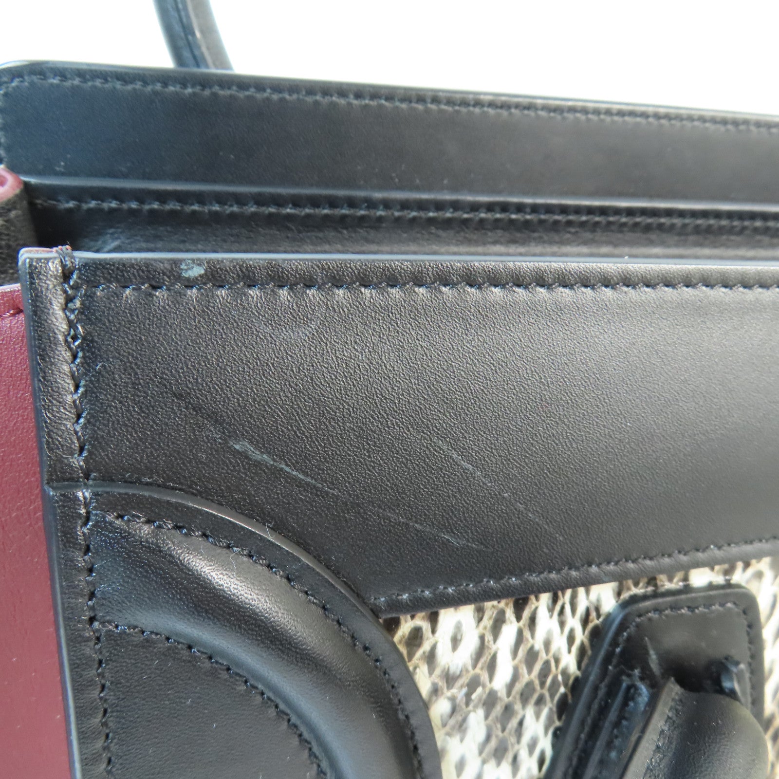 CELINE 牛皮皮革/蛇皮Mini Luggage金扣手挽袋