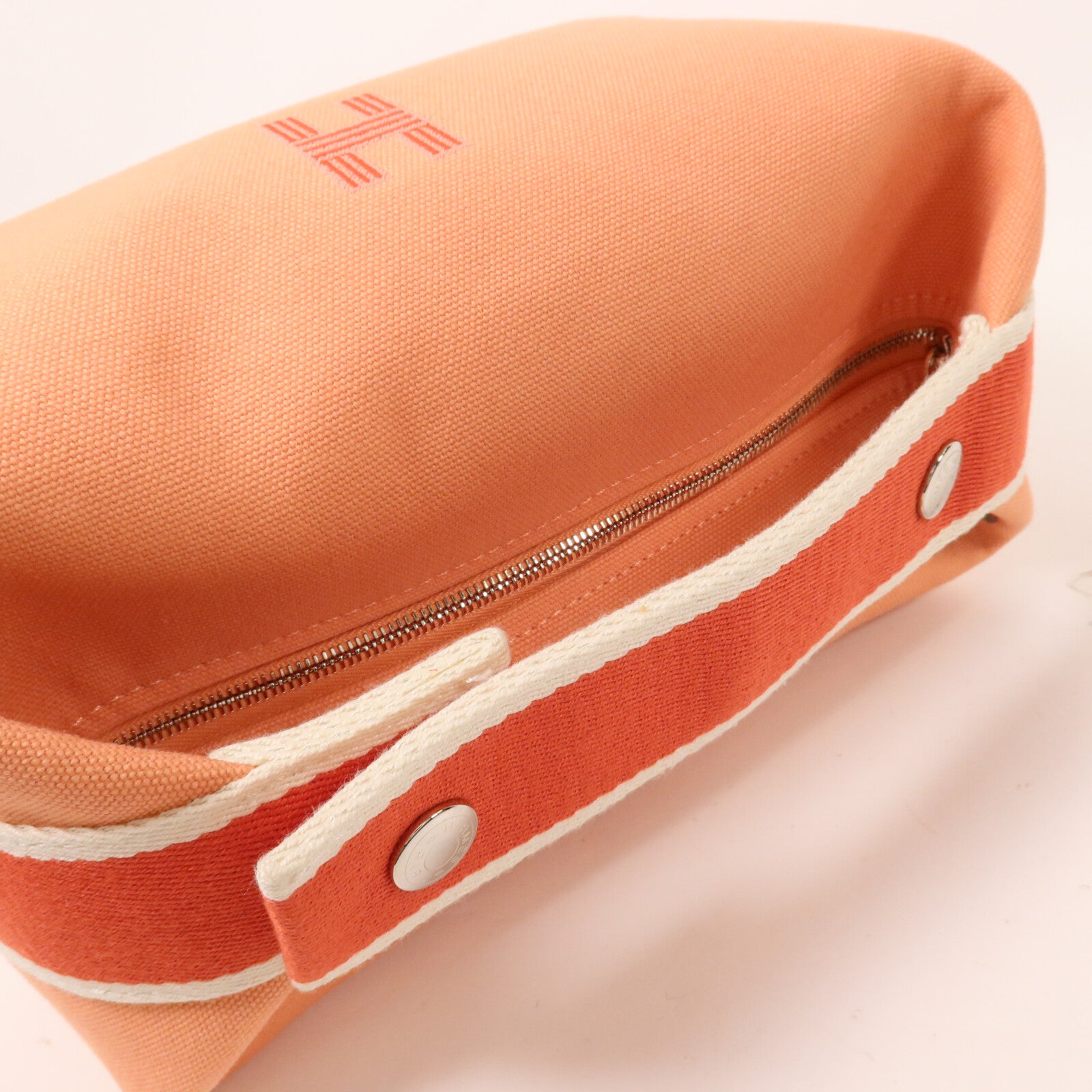 HERMES 帆布Bride a Brac PM手挽袋Goyave/White