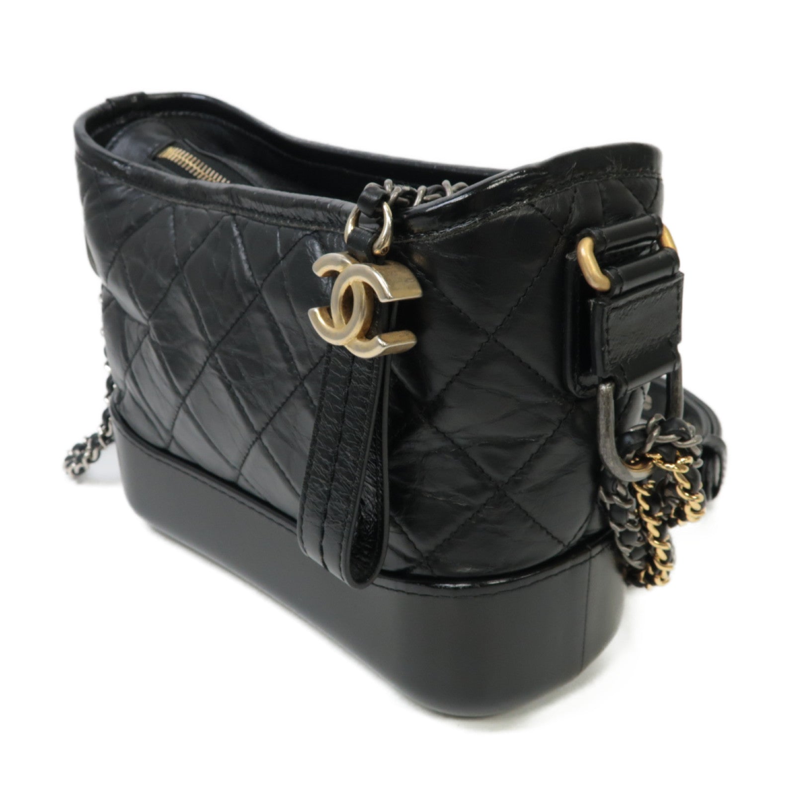 CHANEL 【激減優惠】菱格Aged Calf皮革Gabrielle Small金/銀扣鏈帶肩背袋黒色