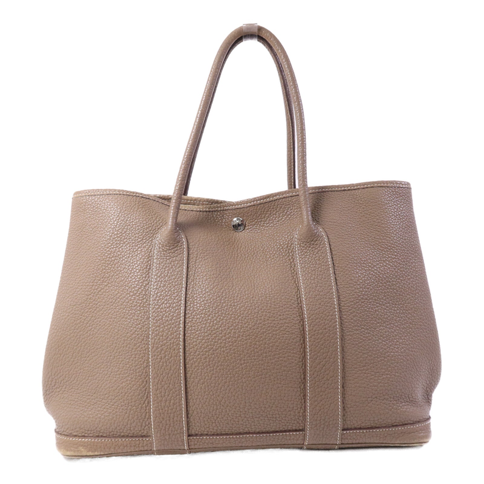 HERMES Clemence皮革GardenParty PM銀扣手挽袋Etoupe