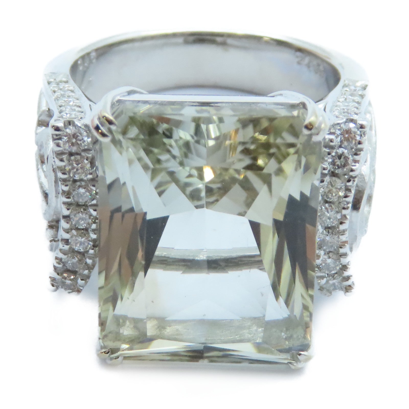 JEWELRY 18K白金Topaz Diamond Ring 24.39ct黃玉/0.46ct鑽石戒指US#7.5