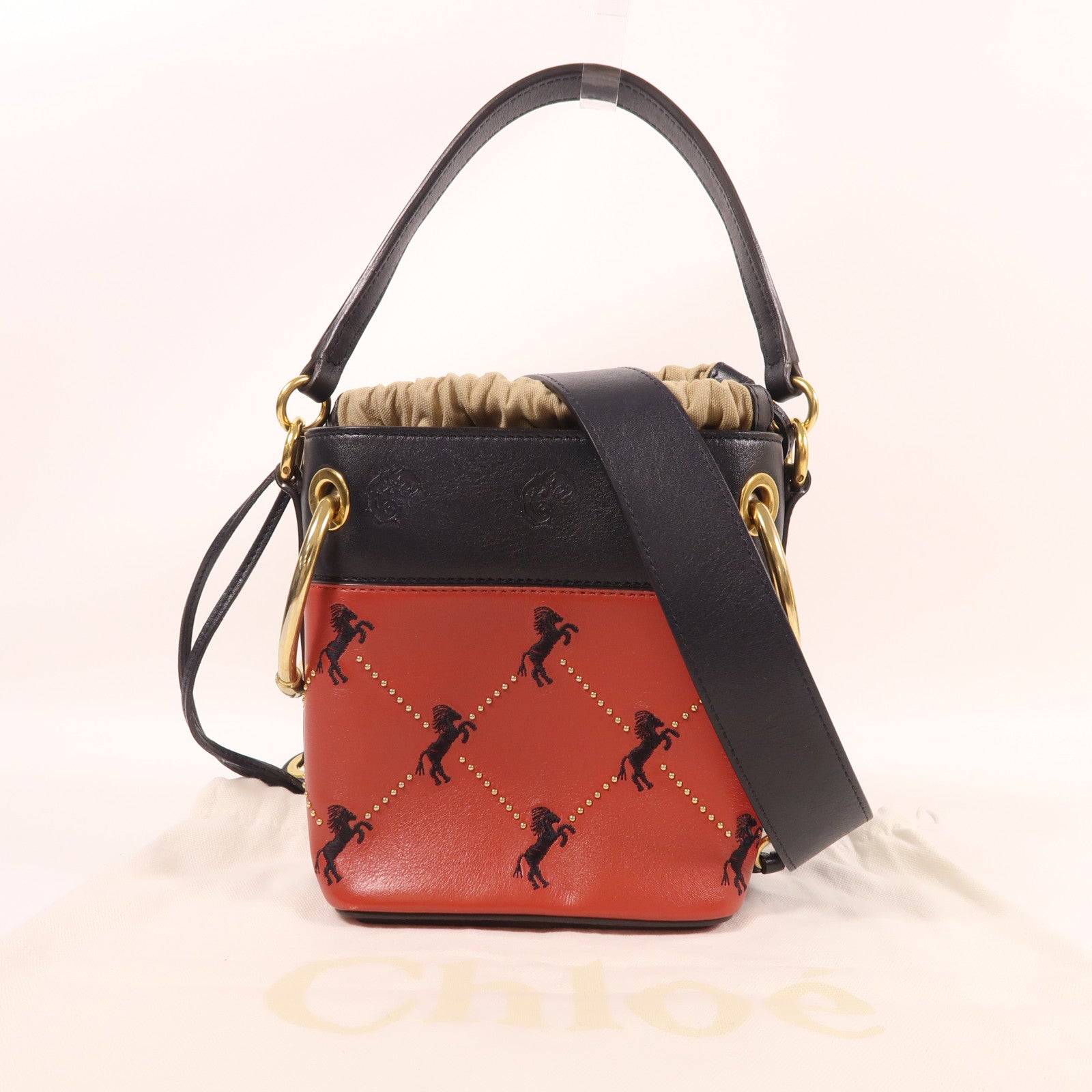 Chloe 牛皮皮革Roy Bag金扣手挽肩背兩用袋紅色/深藍色
