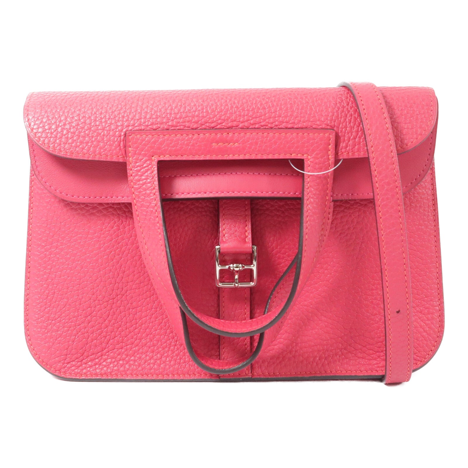 HERMES Clemence皮革Halzan 25手挽肩背兩用袋Rose Extren