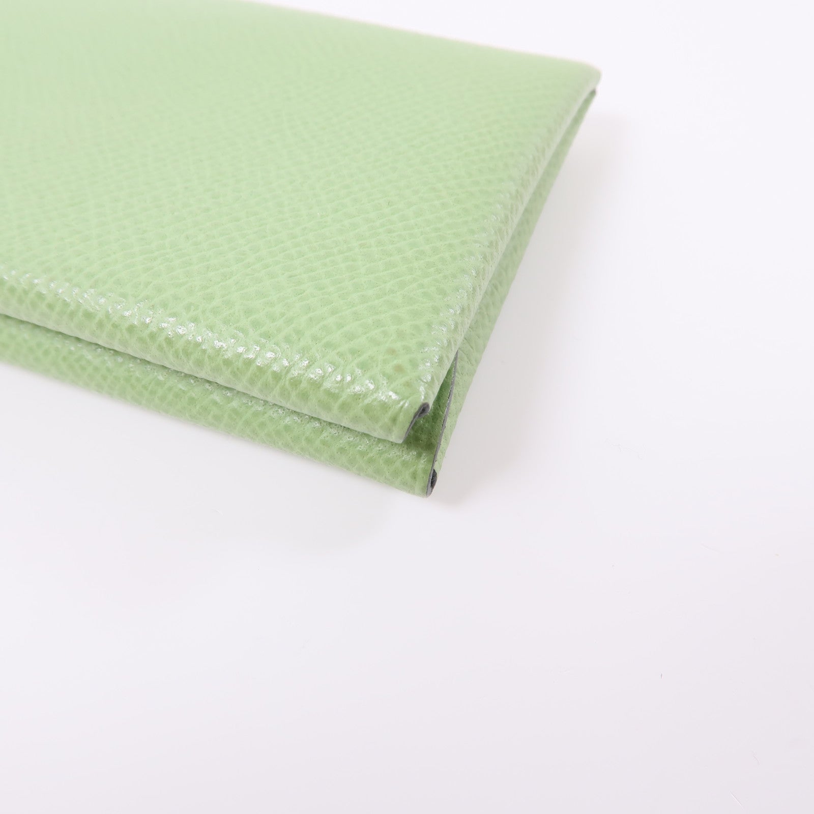 HERMES Epsom皮革Calvi Duoi銀扣卡片套Vert Criquet/綠色