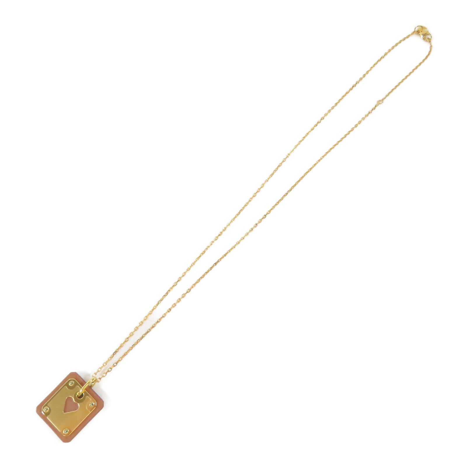HERMES 皮革/金屬As de Coeur Pendant Necklace項鍊啡色/金色#48cm