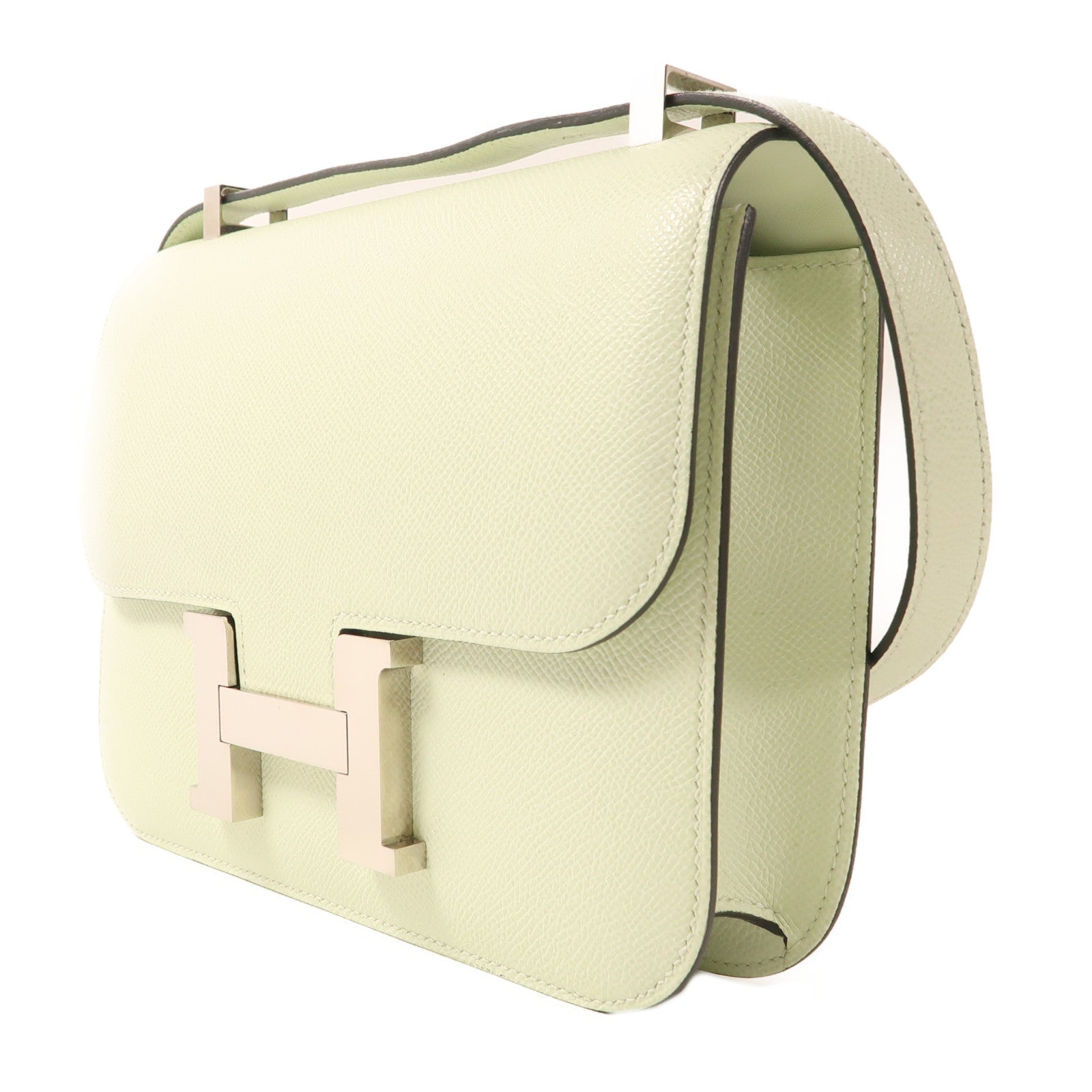 HERMES Epsom皮革Constance 24銀扣肩背袋Vert Fizz淺綠色