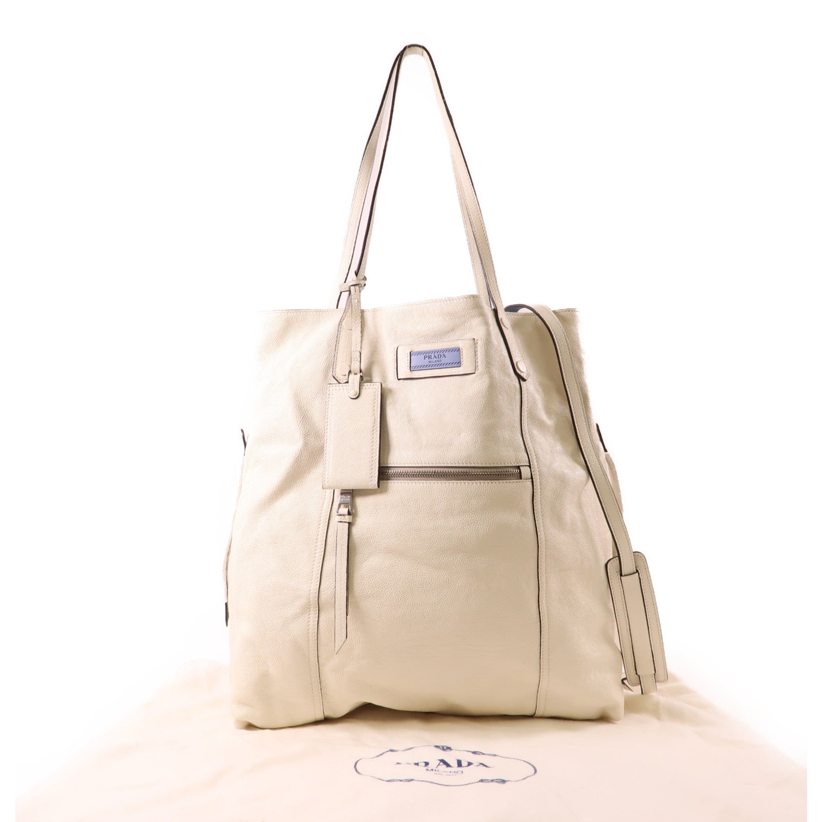 PRADA 牛皮皮革Glace Tote Bag銀扣手挽肩背兩用袋