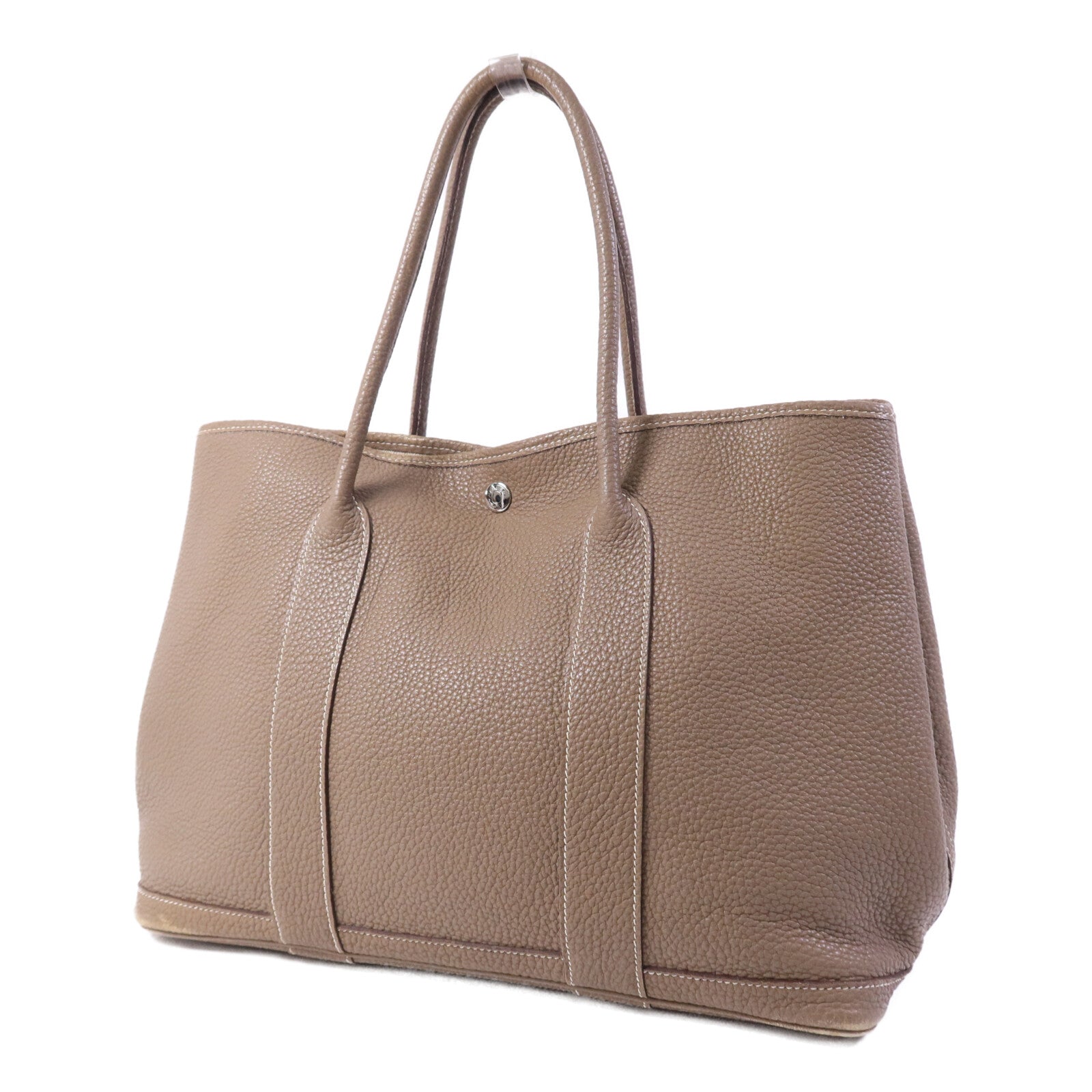 HERMES Clemence皮革GardenParty PM銀扣手挽袋Etoupe