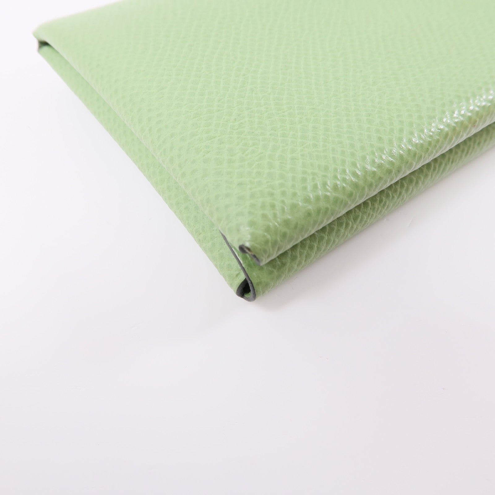 HERMES Epsom皮革Calvi Duoi銀扣卡片套Vert Criquet/綠色