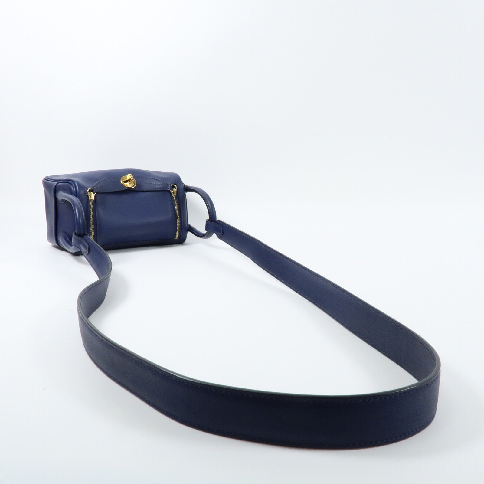 HERMES Swift皮革Mini Lindy金扣手挽肩背兩用袋Bleu Encre