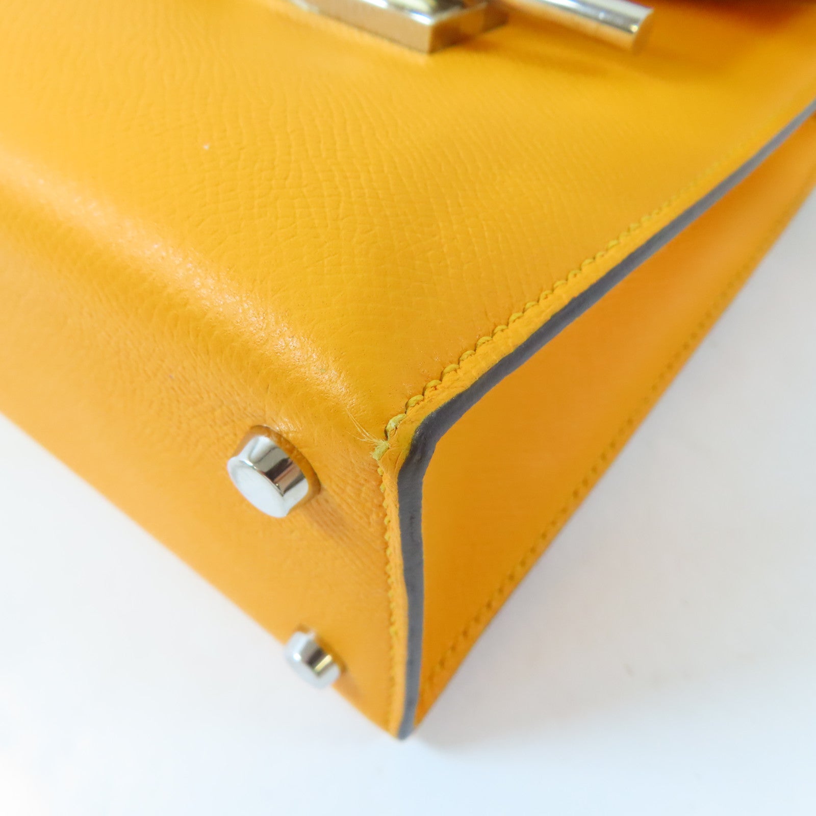 HERMES Epsom皮革Verrou 23銀扣肩背袋Jaune D'or/橙色