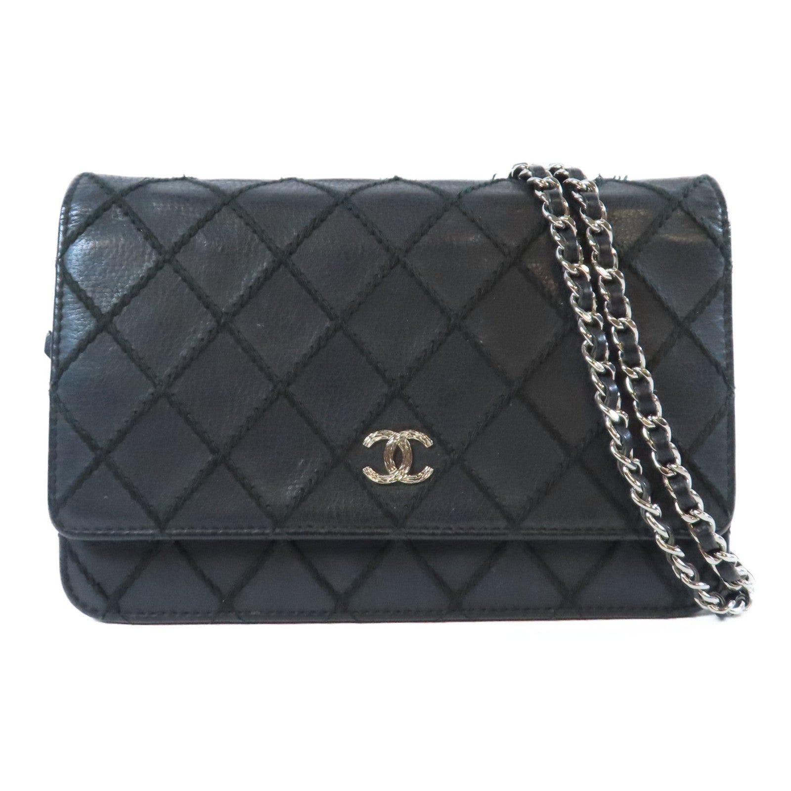 CHANEL 【激減優惠】菱格羊皮皮革WOC Chain Shoulder Bag銀扣鏈帶肩背袋黑色
