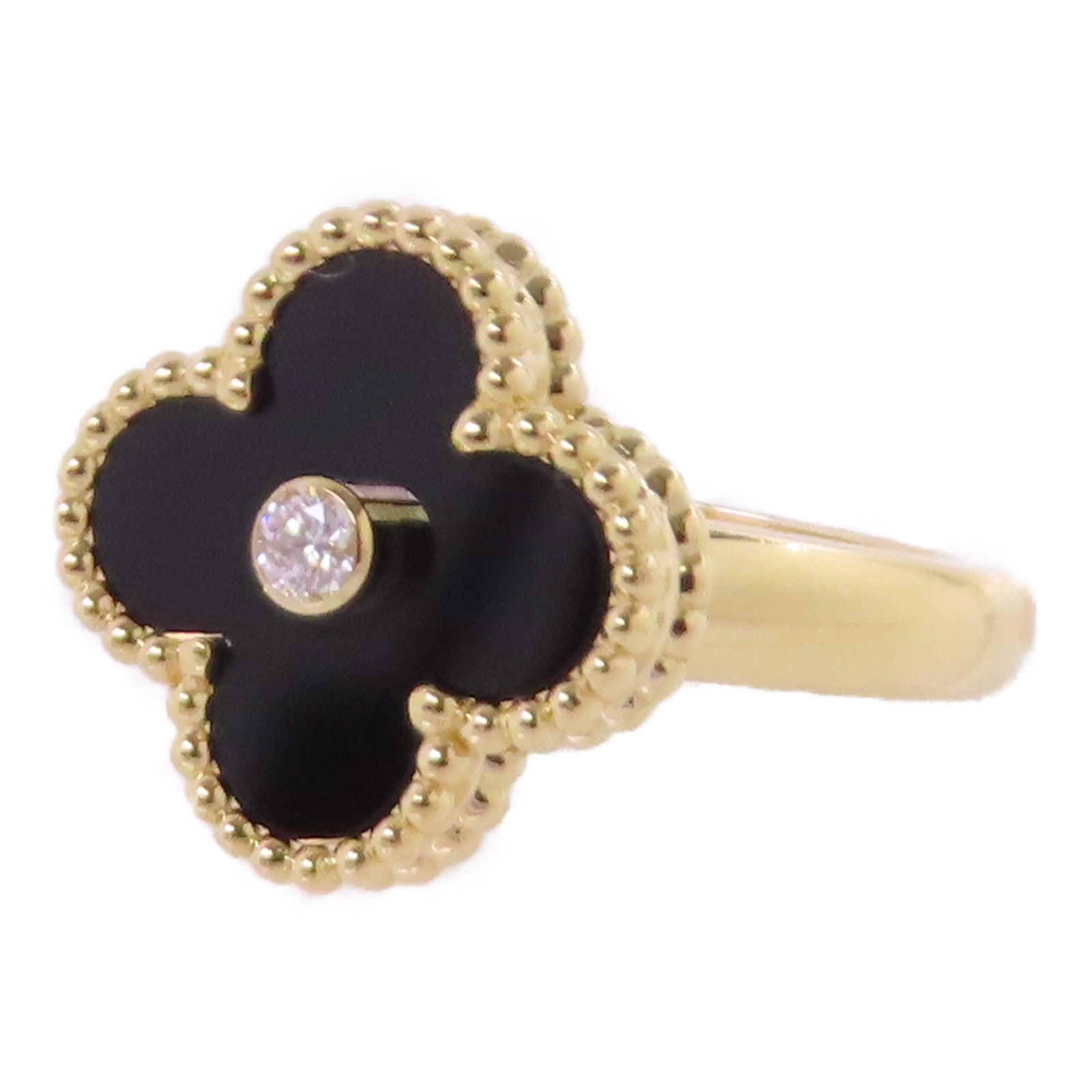 Van Cleef & Arpels 18K白金/黑瑪瑙Vintage Alhambra Black Agate Diamond Ring#51/US#5.75