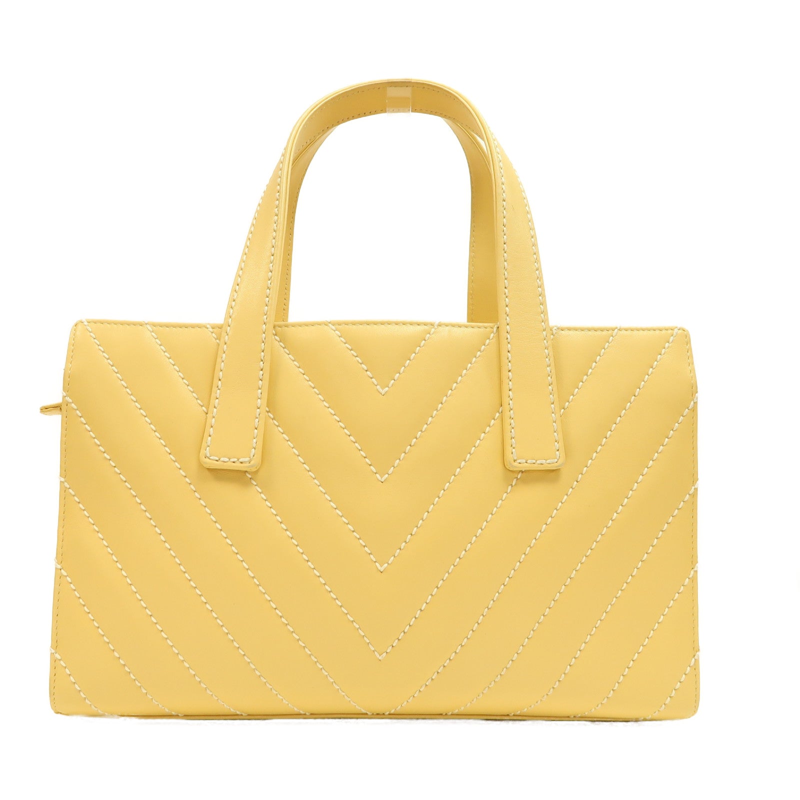 CHANEL 斜紋牛皮皮革Vintage Handbag金扣手挽袋黃色