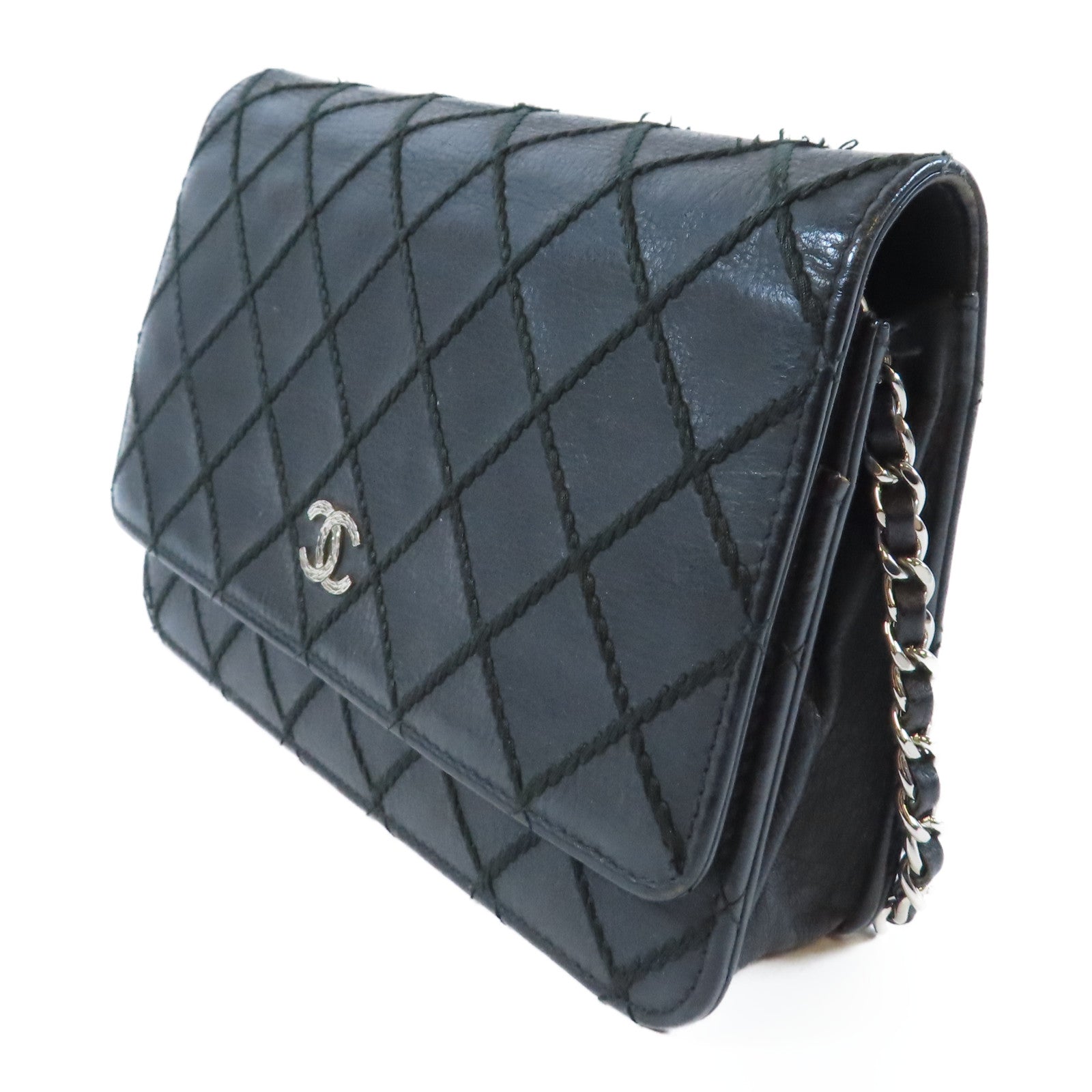 CHANEL 【激減優惠】菱格羊皮皮革WOC Chain Shoulder Bag銀扣鏈帶肩背袋黑色