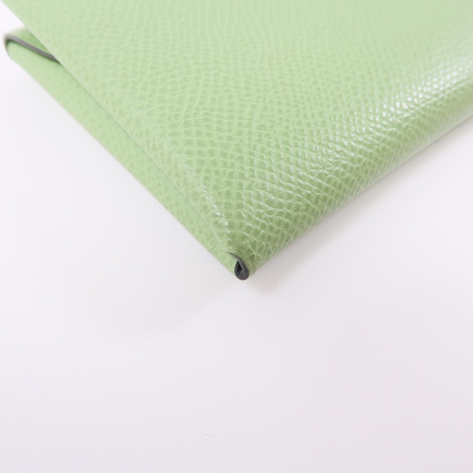 HERMES Epsom皮革Calvi Duoi銀扣卡片套Vert Criquet/綠色