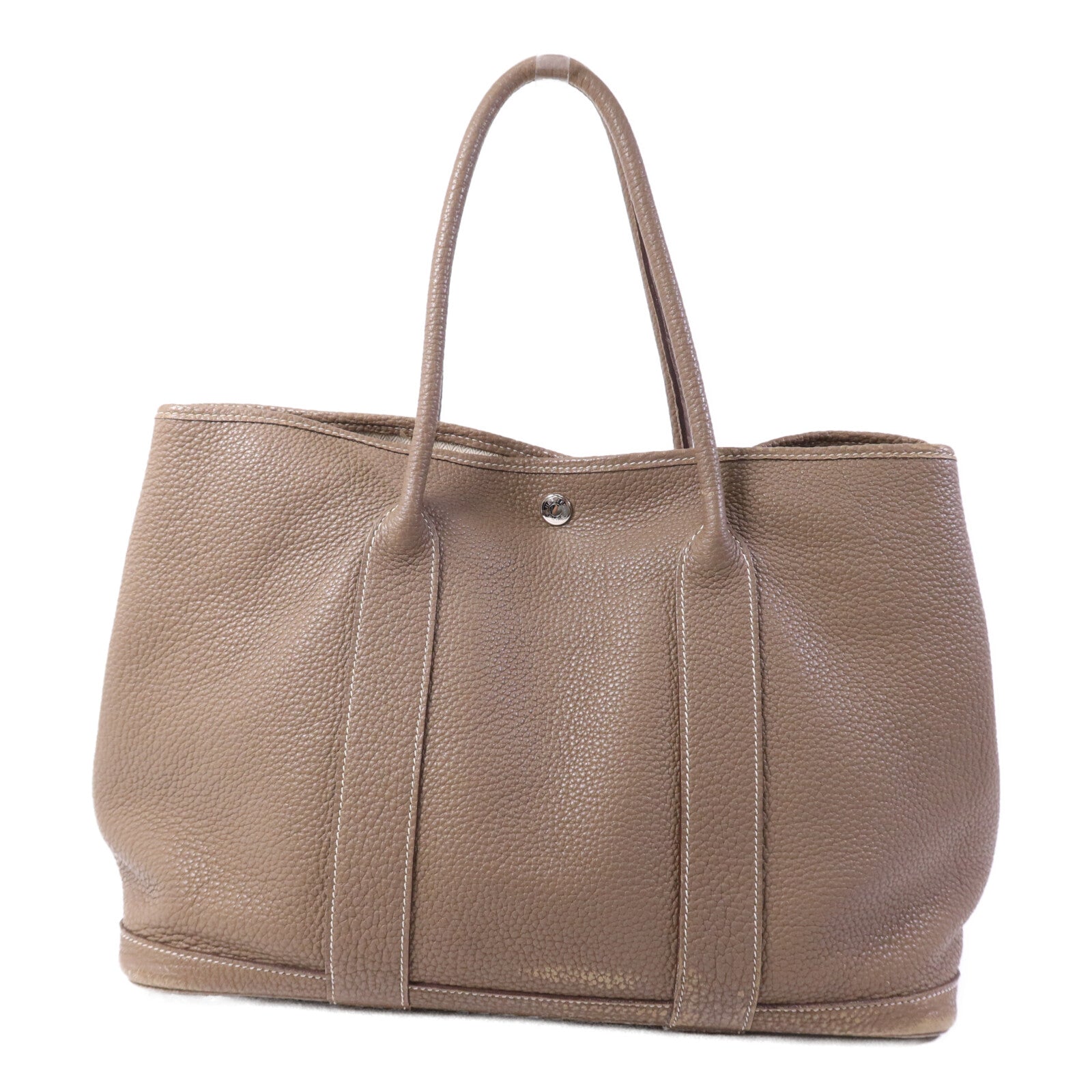 HERMES Clemence皮革GardenParty PM銀扣手挽袋Etoupe