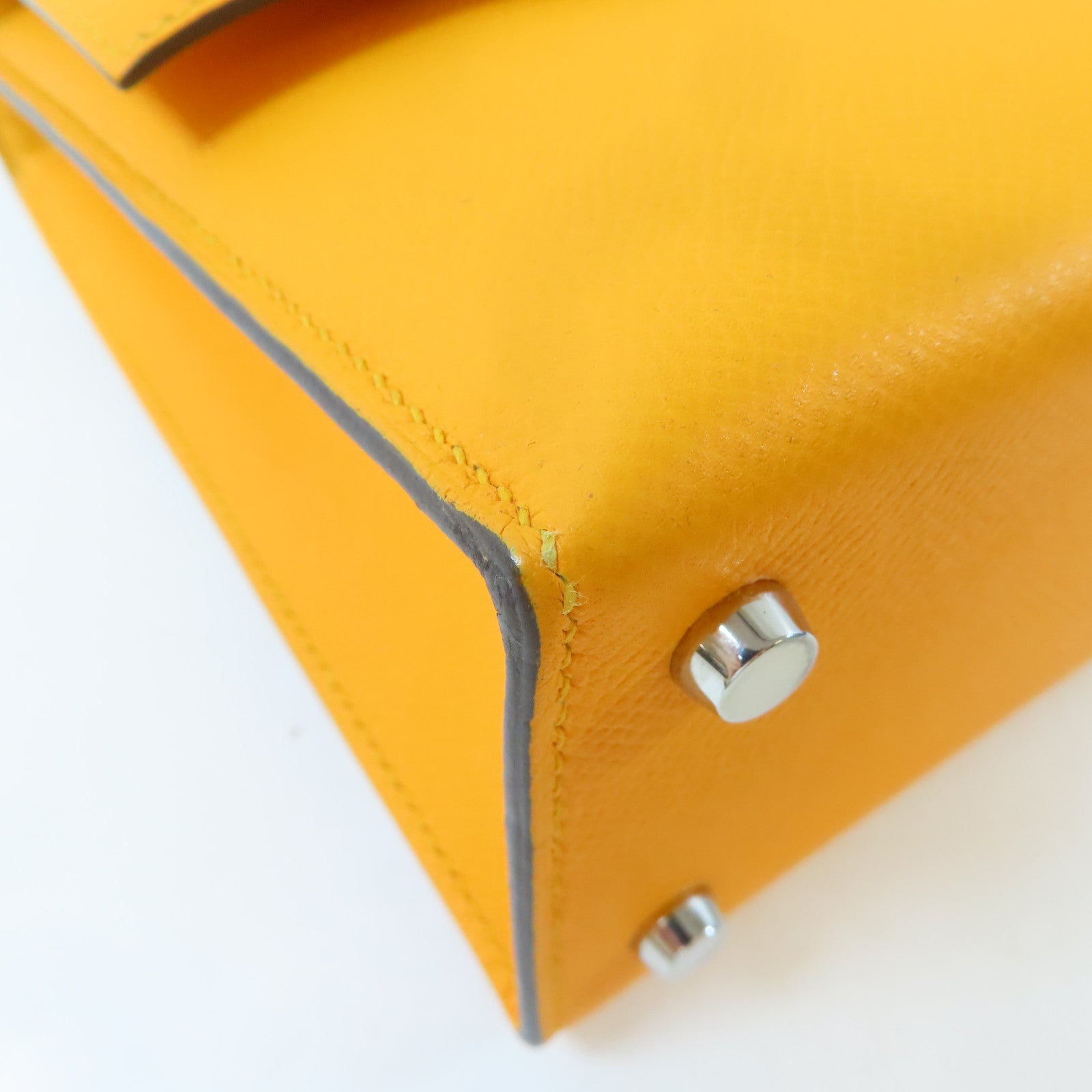HERMES Epsom皮革Verrou 23銀扣肩背袋Jaune D'or/橙色