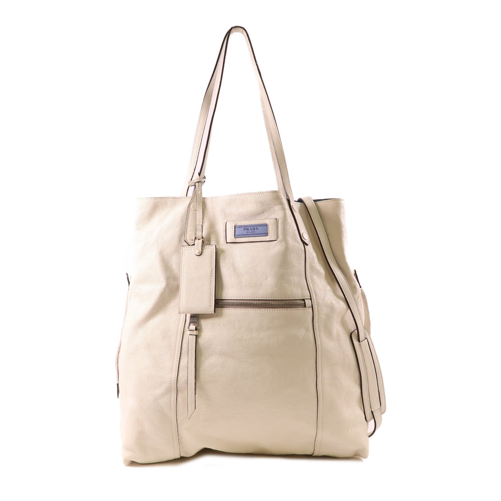 PRADA SHW Glace Tote Bag 2 Way Bag 1BG182 Calfskin Leather White