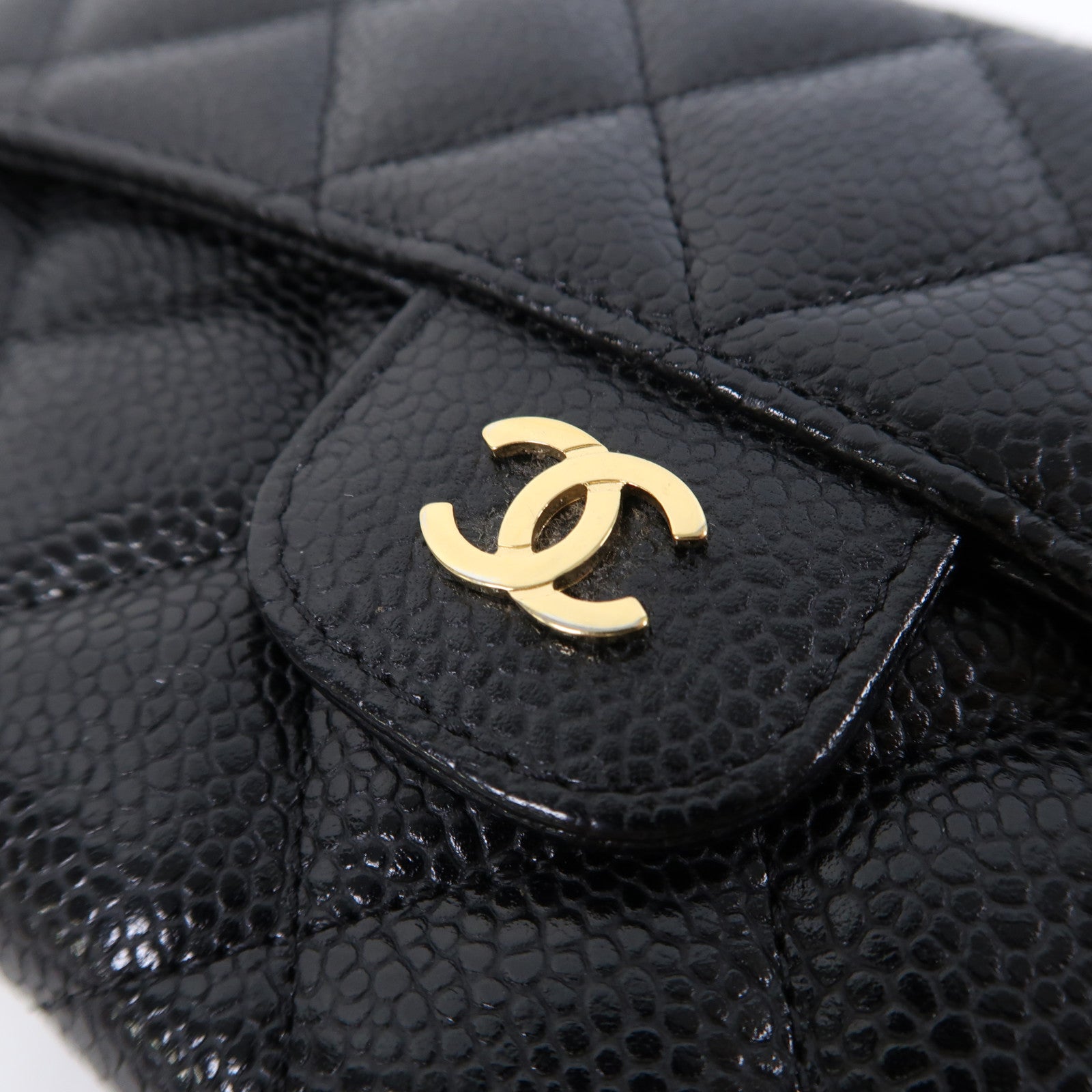 CHANEL 菱格Caviar皮革Long Wallet金扣長錢包黑色