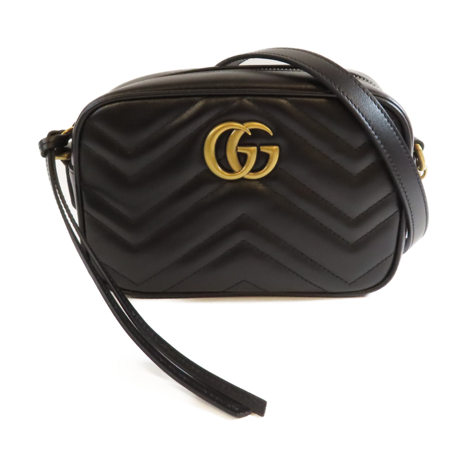 GUCCI 【激減優惠】牛皮皮革GG Marmont金扣肩背袋黑色