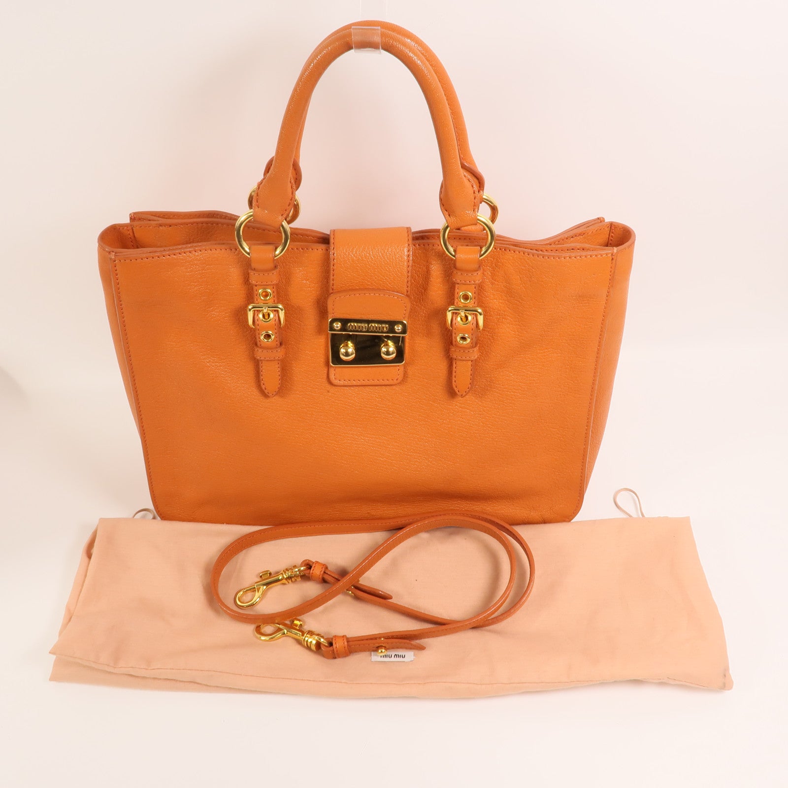 Miu Miu 牛皮皮革2 Way Shoulder金扣手挽肩背兩用袋